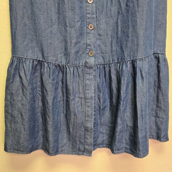 Chambray Cottagecore Boho Country Button-Down Denim Maxi Skirt Ruffle Hem L - Picture 2 of 11